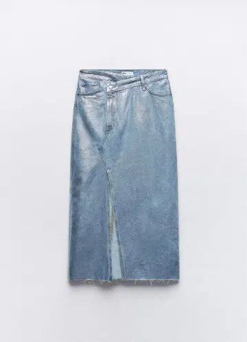 ZARA 라이트 블루 메탈릭 데님 타이트 스커트 L