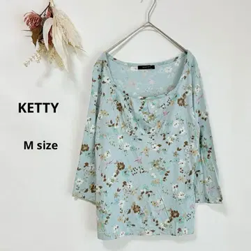 케티 KETTY 7부 소매 티셔츠 꽃무늬 스퀘어넥 스카이블루 M 일본제