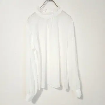 [보테드오페크] 도트 레이스 옷깃 리본 끈 긴팔 티셔츠 화이트 M