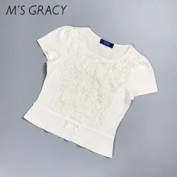 M'S GRACY 플라워 레이스 스팽글 티셔츠 화이트 38*FD1183