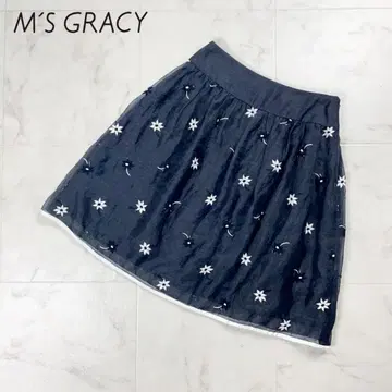 새상품급 M'S GRACY 플라워 오간자 스커트 블랙 36 *FD1199