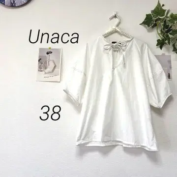 7387-2 아나카 Unaca 리본 블라우스 단색 100% 면