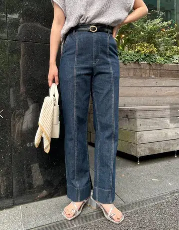 Jena 센터 시 데님 팬츠 와이드 스트레이트 인디고 네이비