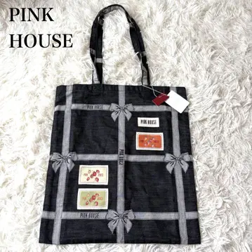 택 포함 새상품 PINK HOUSE 리본 무늬 패치 와펜 다수 토트백