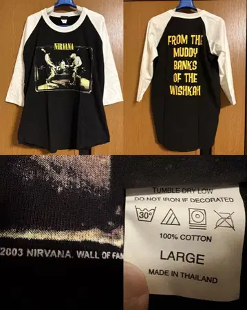 NIRVANA 그래픽 티셔츠 블랙 화이트 2003 라글란 소매
