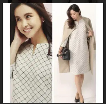 23구 태터솔 체크 프린트 파티 원피스 7부 소매 아이보리