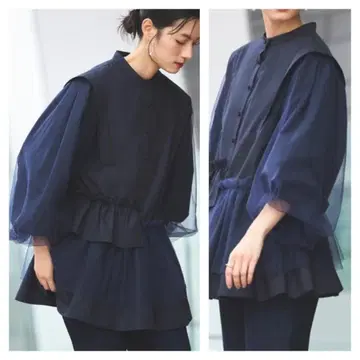 극품 새 제품  루일레 부티크   믹스 페플럼  장소매  블라우스