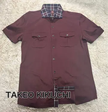 타케오 키쿠치 반팔 셔츠 체크 패턴 브라운 2