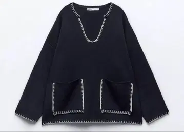 ZARA 탑 스티치 니트 스웨터 네이비 블루 S 사이즈