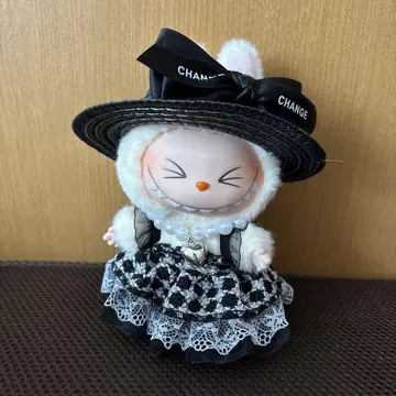 LABUBU 라브브 인형 옷 밀짚 모자 검정 원피스