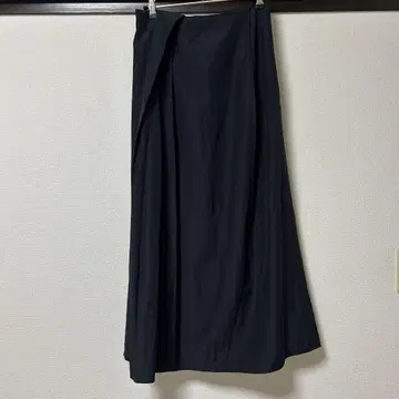 요건 레일 실크 코튼 롱 스커트 짙은 네이비