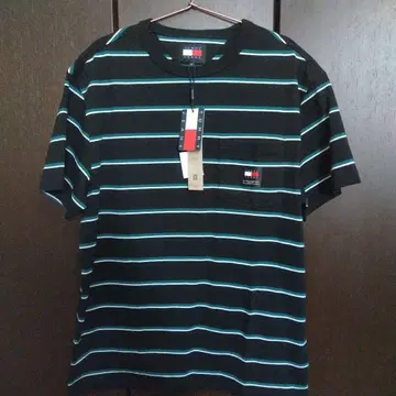 TOMMY JEANS 블랙 스트라이프 티셔츠 S