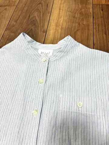 유니 스트라이프 밴드 칼라 셔츠