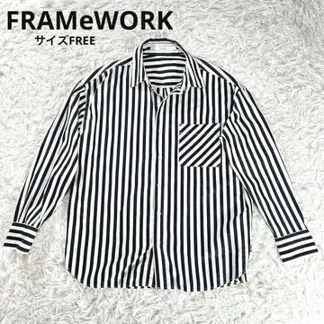 FRAMeWORK 코튼 스트라이프 레귤러 카라 셔츠 오버 사이즈