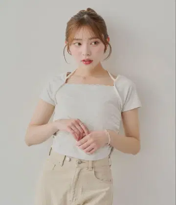 치코 레이어드 디자인 프랑스 티셔츠 오트밀