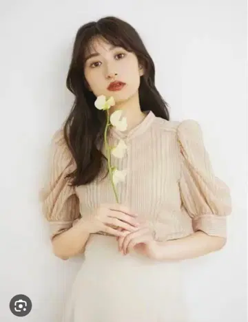 코코딜 시어 스트라이프 퍼프 소매 블라우스