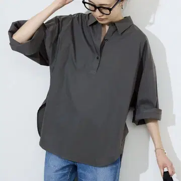 SLOBE IENA 오버 사이즈 스키퍼 셔츠 블라우스 그레이