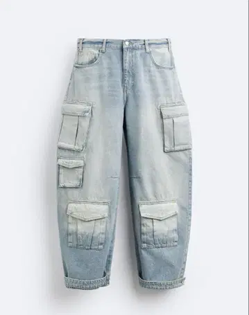 ZARA 카고 데님 팬츠 옅은 블루 6포켓 진