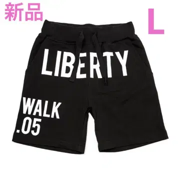 LIBERTY WALK 하의 하프 팬츠 블랙 프린트 로고