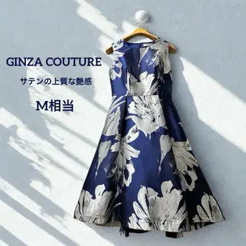 GINZA COUTURE 플라워 프린트 네이비 x 실버 드레스