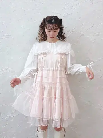 메리 제니 핑크 프릴 캐미 원피스