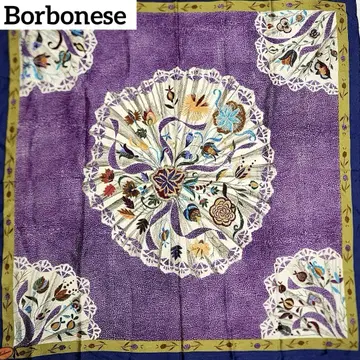 BORBONESE 스카프 대형 우즈라 패턴 꽃 리본 레이스 퍼플