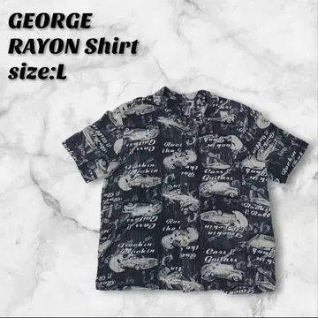 GEORGE 레이온 아로하 셔츠 L 블랙 반팔 셔츠 오픈 칼라