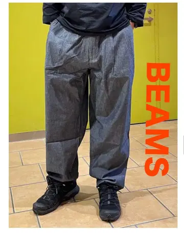 BEAMS / 샴브레이 와이드 테이퍼드 슬랙스