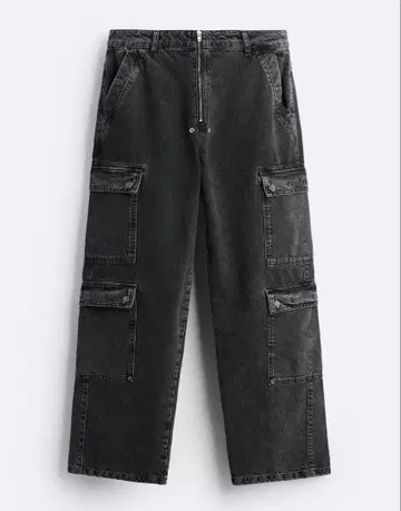 ZARA 라 다크 그레이 데님 카고 팬츠 와이드 핏 진