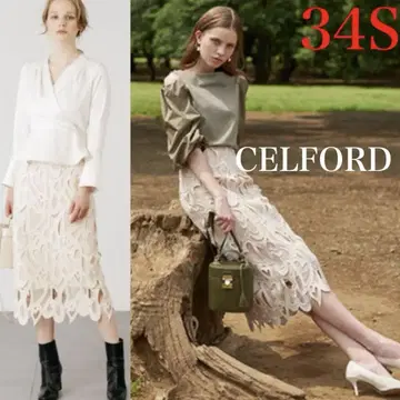 극품! CELFORD 셀 레이스 롱 스커트 베이지 34 S