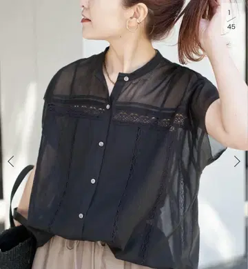 스픽 앤 스팬 60수 론 프렌치 레이스 블라우스 블랙