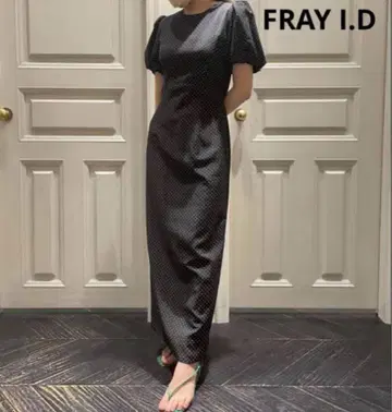 FRAY I.D 린넨 퍼프 슬리브 원피스 도트 0 사이즈