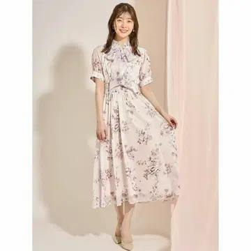 토코 전후 2웨이 보타이 리본 허리 시어링 시어 플라워 프린트 원피스