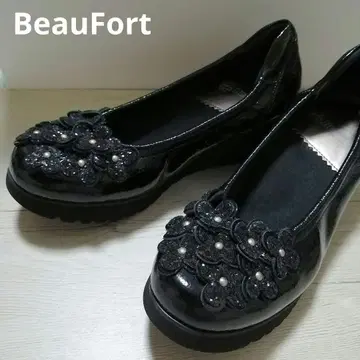 뷰포트 플라워 모티브 통굽 펌프스 웨지솔 22.5cm