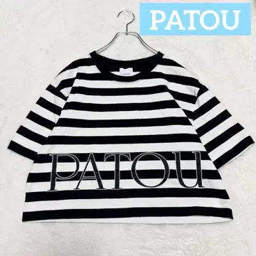 PATOU 보더 반팔 오가닉 코튼 크롭 기장 티셔츠 M