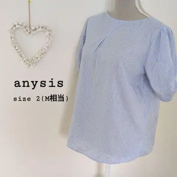 anysis 온워드 스트라이프 블라우스 퍼프 슬리브 라운드넥 M