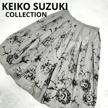 KEIKO SUZUKI 꽃무늬 플레어 스커트 그레이 베이지 40(L)