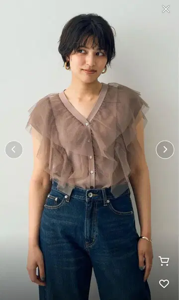 투명 레이스 러플 노스 카디건 베이지