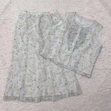 빅 사이즈! 15호 린넨 혼방 꽃 프릴 셋업 시어