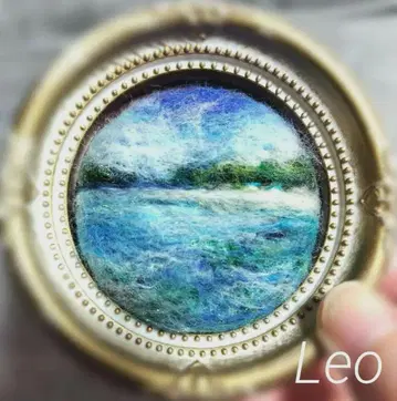 양모 펠트 수공예 브로치 그림 에메랄드 그린의 빛나는 바다