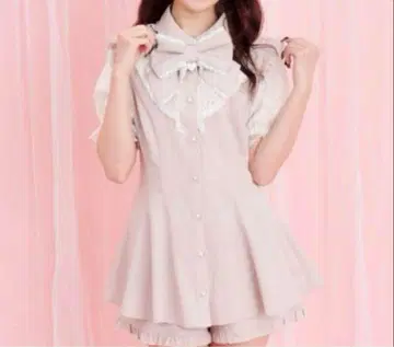 시크릿 허니 시하니 레이스 소매 러플 세트업 반팔 핑크