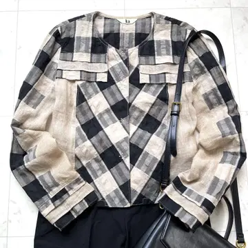 t.b 센소유니코 노카라 자켓 린넨 블랙 베이지