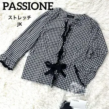 [극미품] PASSIONES 스트레치 재킷 체크 프릴 리본 38
