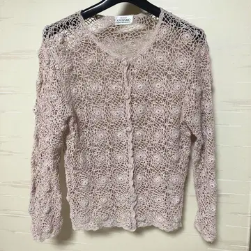 vintage 빈티지 쇼와 레트로 구제 핑크 크로셰 뜨개질 가디건