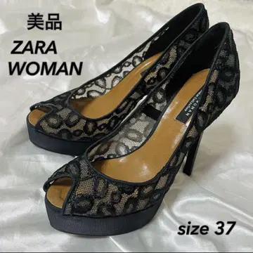 미품 ZARA 오픈토 레이스 두꺼운 밑창 펌프스 핀힐 사이즈 37