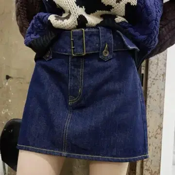 [EVRIS] 와이드 벨트 숏팬츠 부착 미니 스커트 데님 스커트