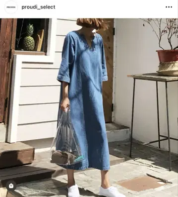 데님 셔츠 원피스 7부 소매 롱 기장