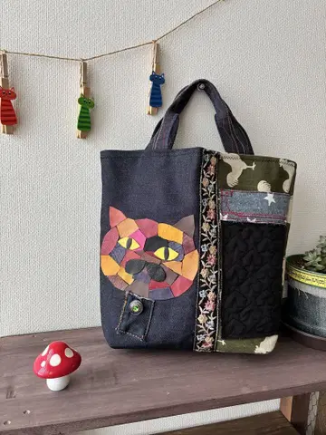 본가죽 부사 고양이 데님 토트백 닭 개성 있는 수제