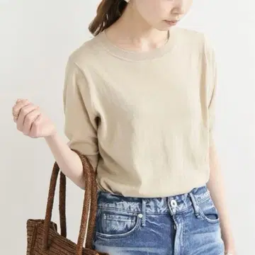 IENA IENA C/마면 코튼 리 크루넥 풀오버 베이지
