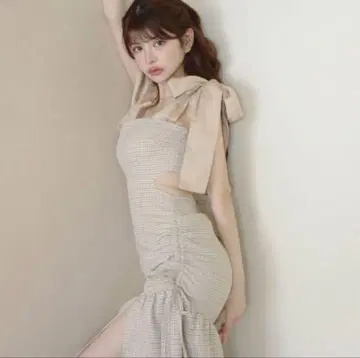Randy 백 오픈 하운드투스 체크 원피스